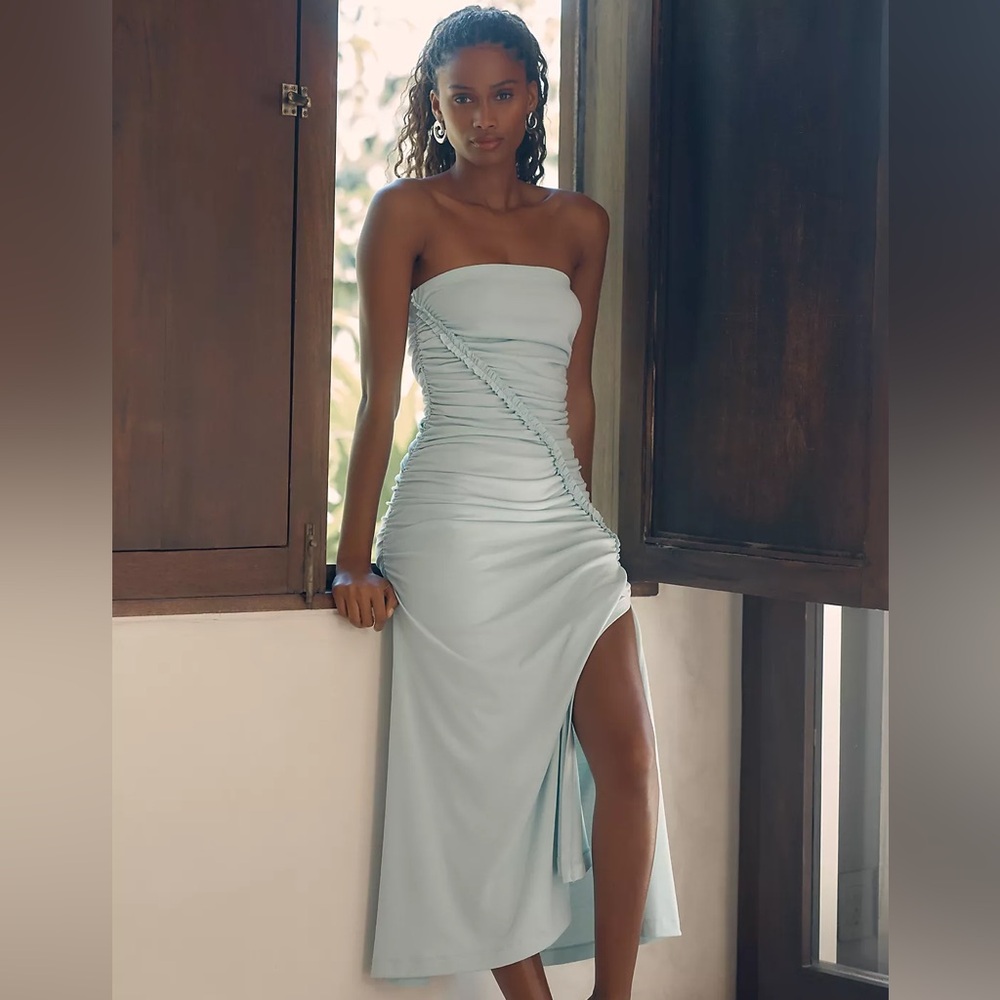 BNWT Anthropologie Celandine Mint Blue Gabbie Strapless Ruched Tube Dress - XXS
